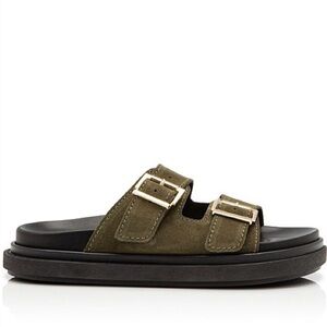 Alohas Khaki Double Strap Suede Buckle Sandals